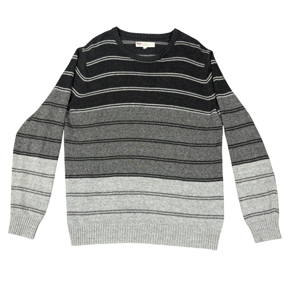 Levi's Sweater Mens L Grey Striped Standard Fit Crewneck Cotton‎ Blend Knit Top